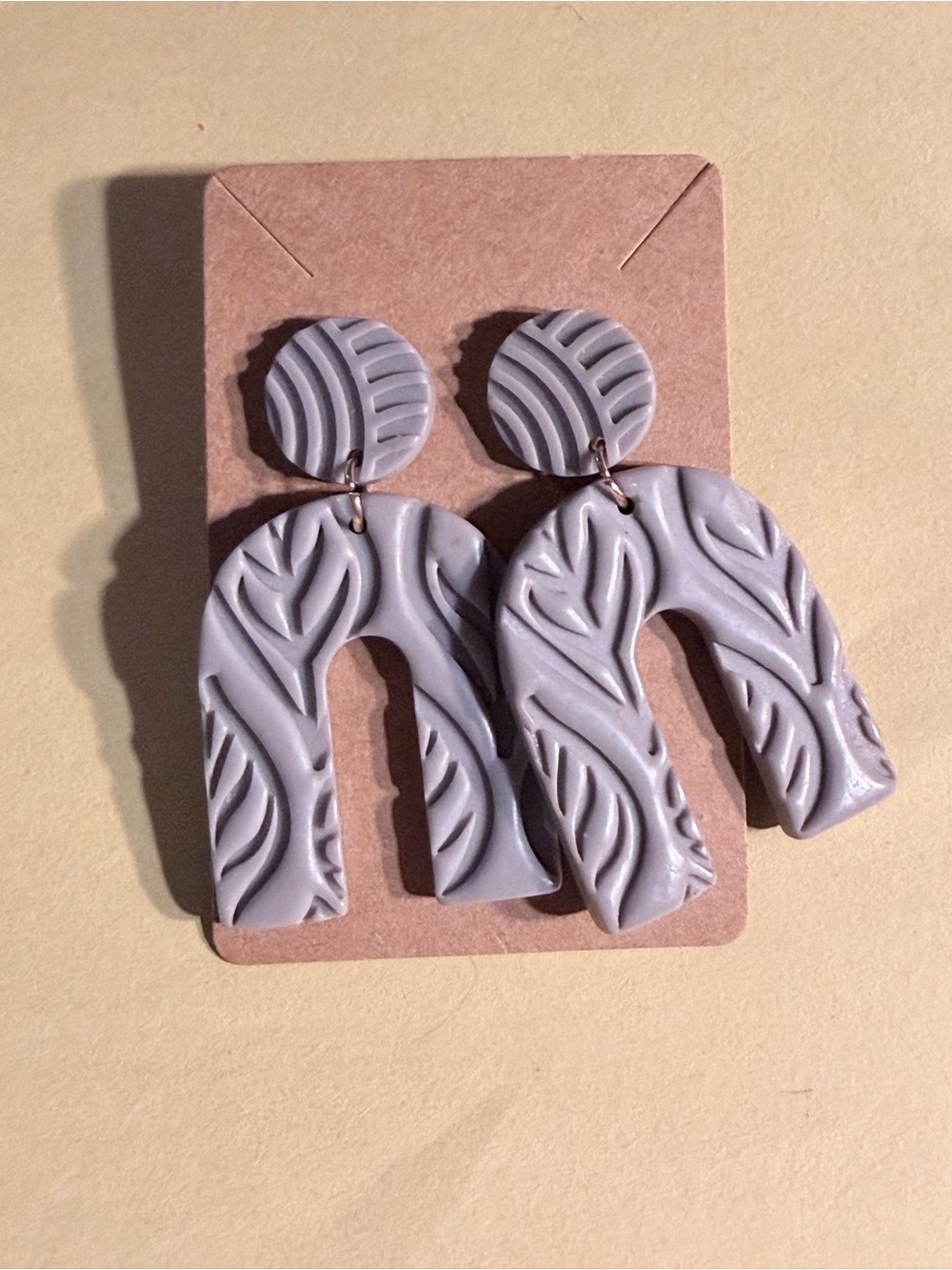 Handmade Grey Textured Arch Earrings